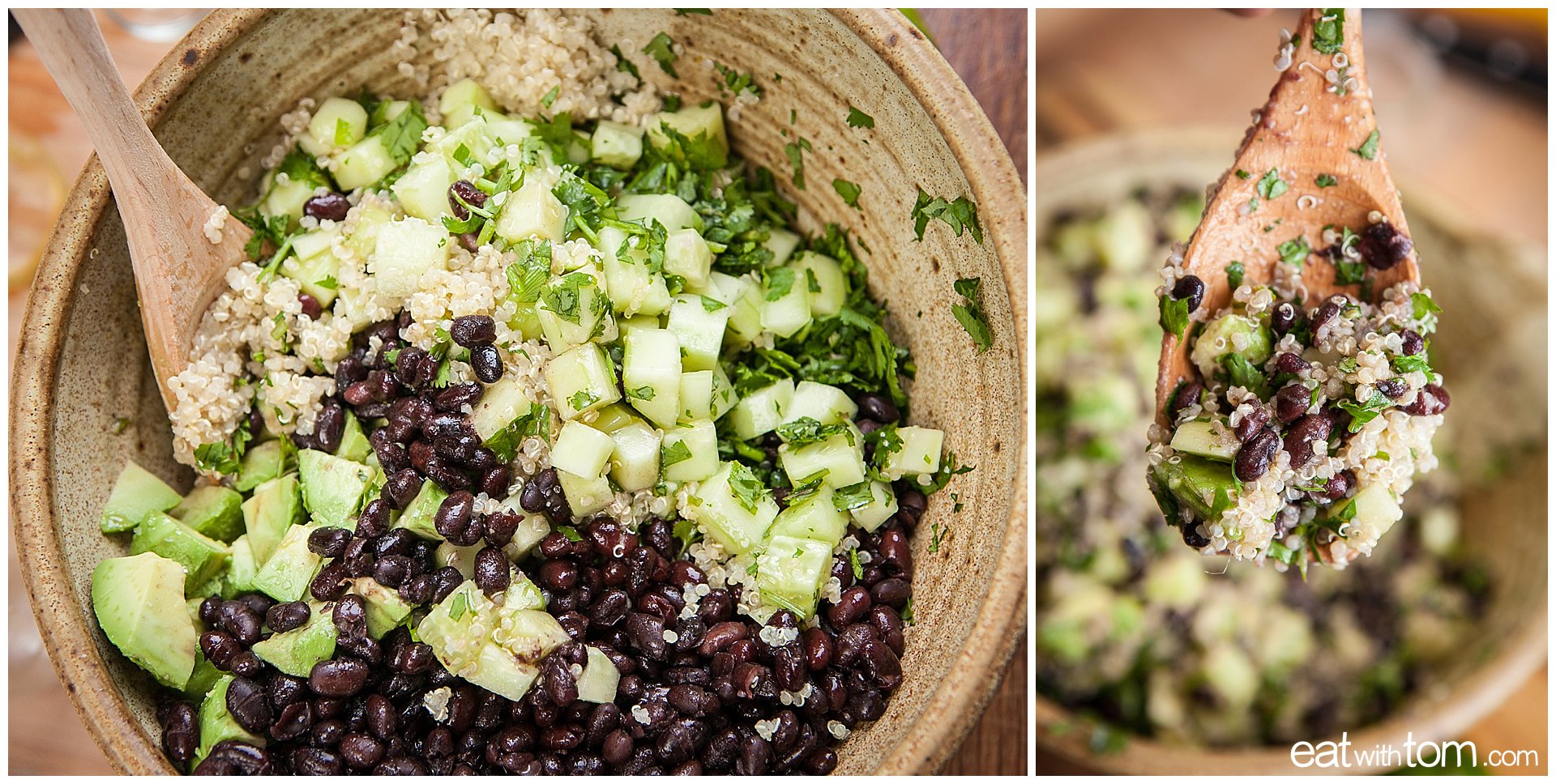 Healthy eating on the cheap - Salad with an egg - quinoa black bean breakfast recipe