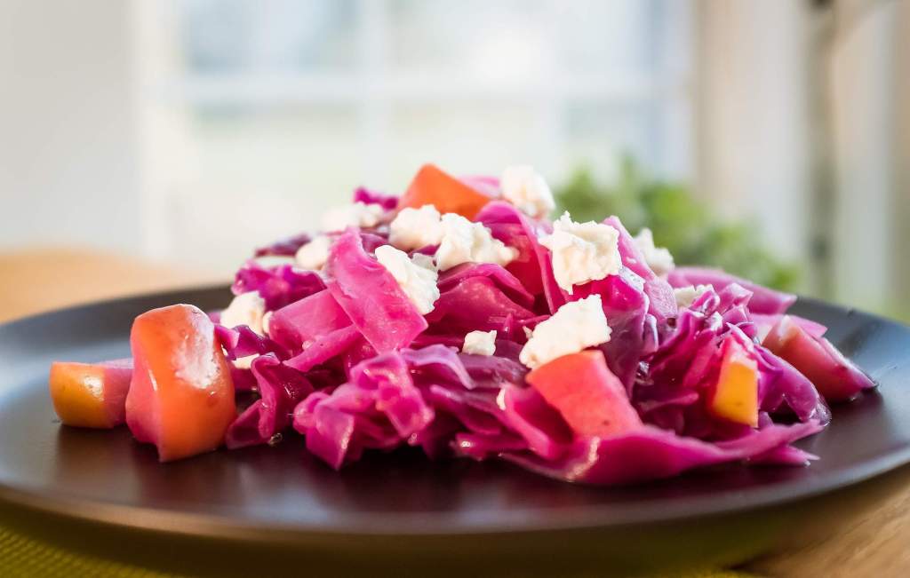 Citrus-Braised Red Cabbage Recipe w/ Apples, Goat Cheese