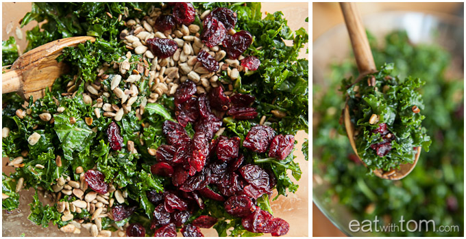 Combine kale salad with cranberries and sunflower seeds