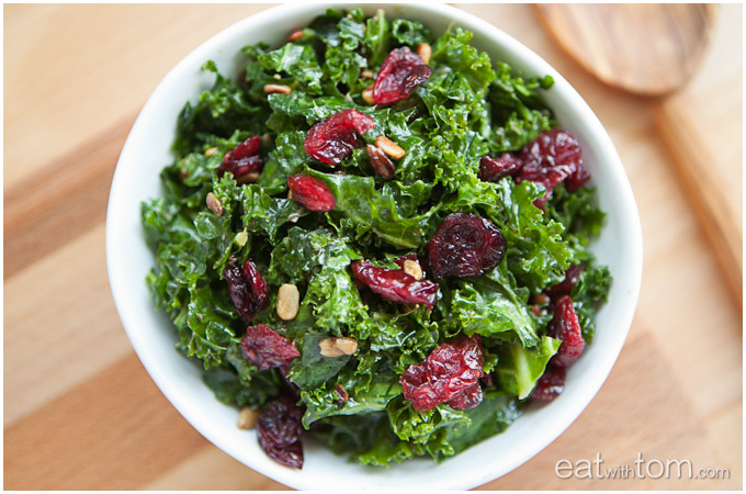 Massaged Kale Salad with Sunflower Seeds and Dried Cranberries
