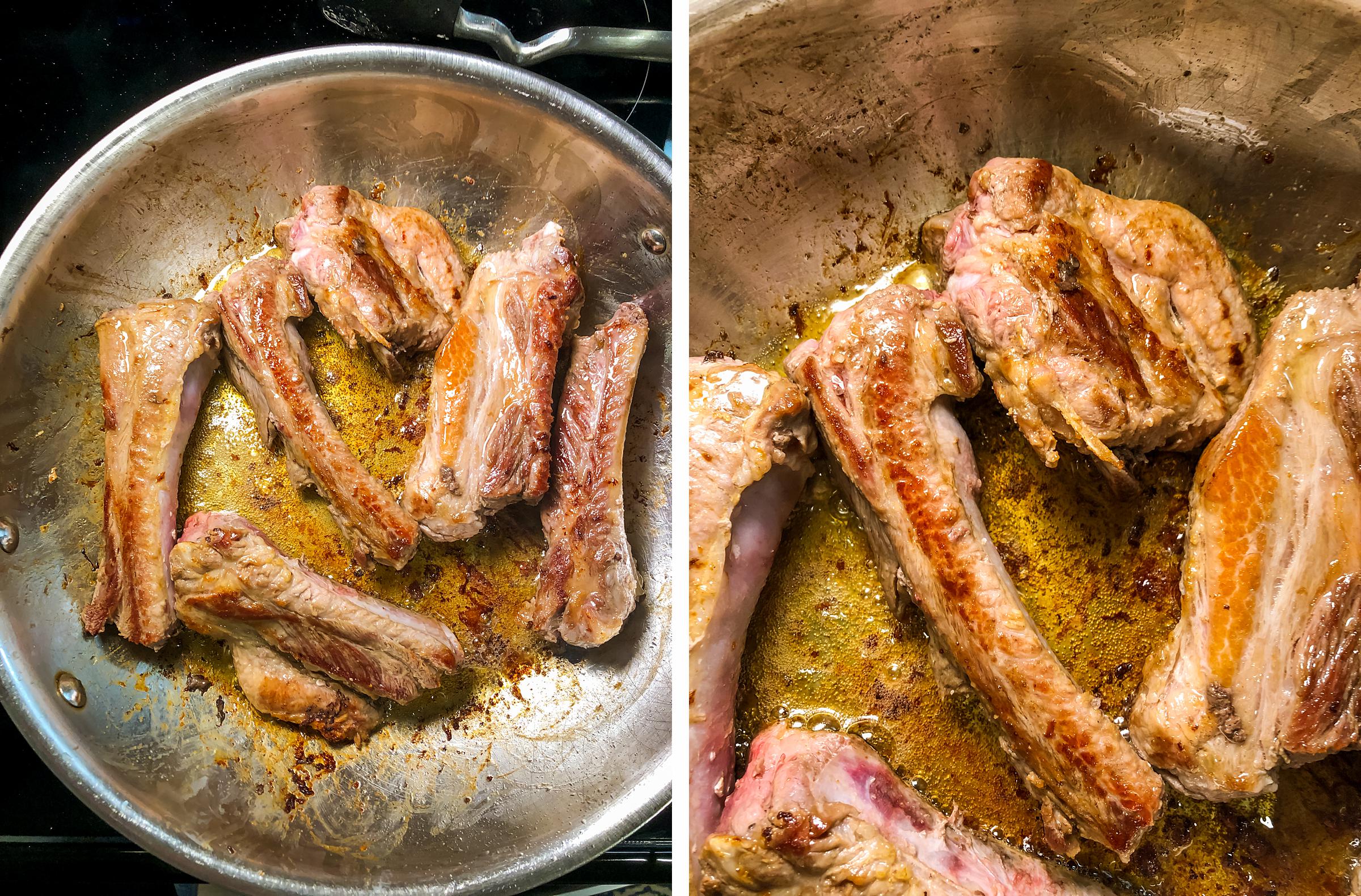 Brown pork ribs for bak kut teh secret recipe step for rich soup