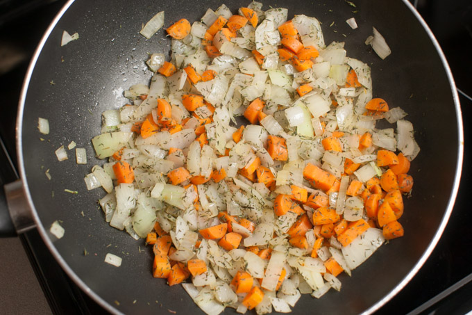 Saute onions and carrots - Veggie Lentil Soup